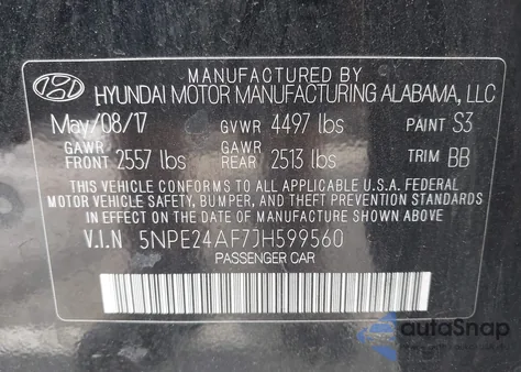 2018 Hyundai Sonata Se из США, поврежденный, VIN 5NPE24AF7JH599560